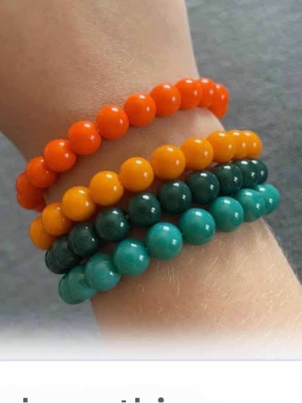 #2424**Orange Beaded Stretch Bracelet Tangerine with Turquoise Accent - Picture 4 of 17